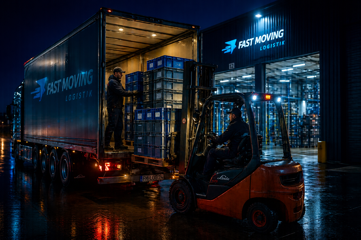 Logistik-Lkw bei Nacht – Mehrweglogistik und Pooling